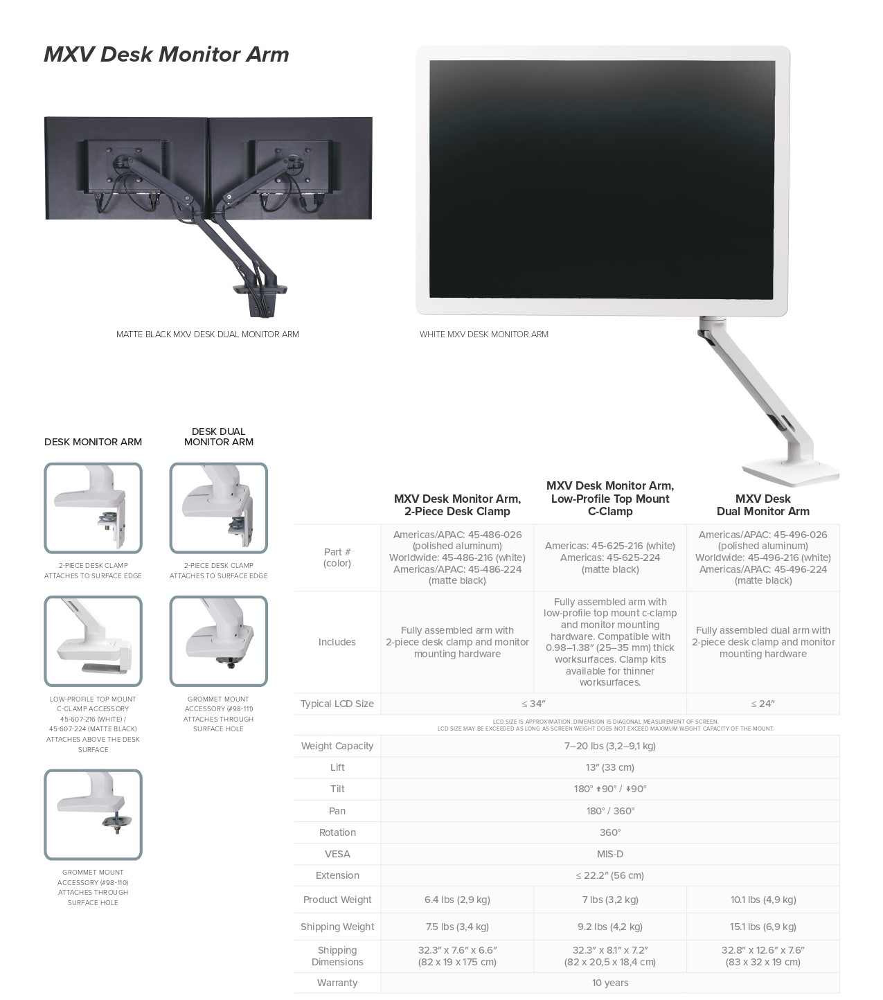 A large marketing image providing additional information about the product Ergotron MXV Desk Monitor Arm- White - Additional alt info not provided